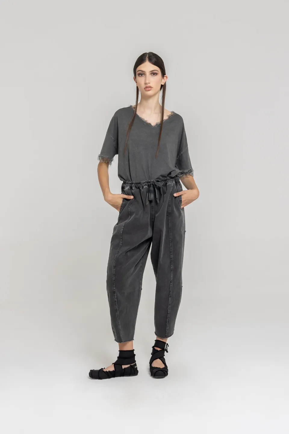 Sanctamuerte Pantaloni Semi Beggy Hose Baumwolle weit