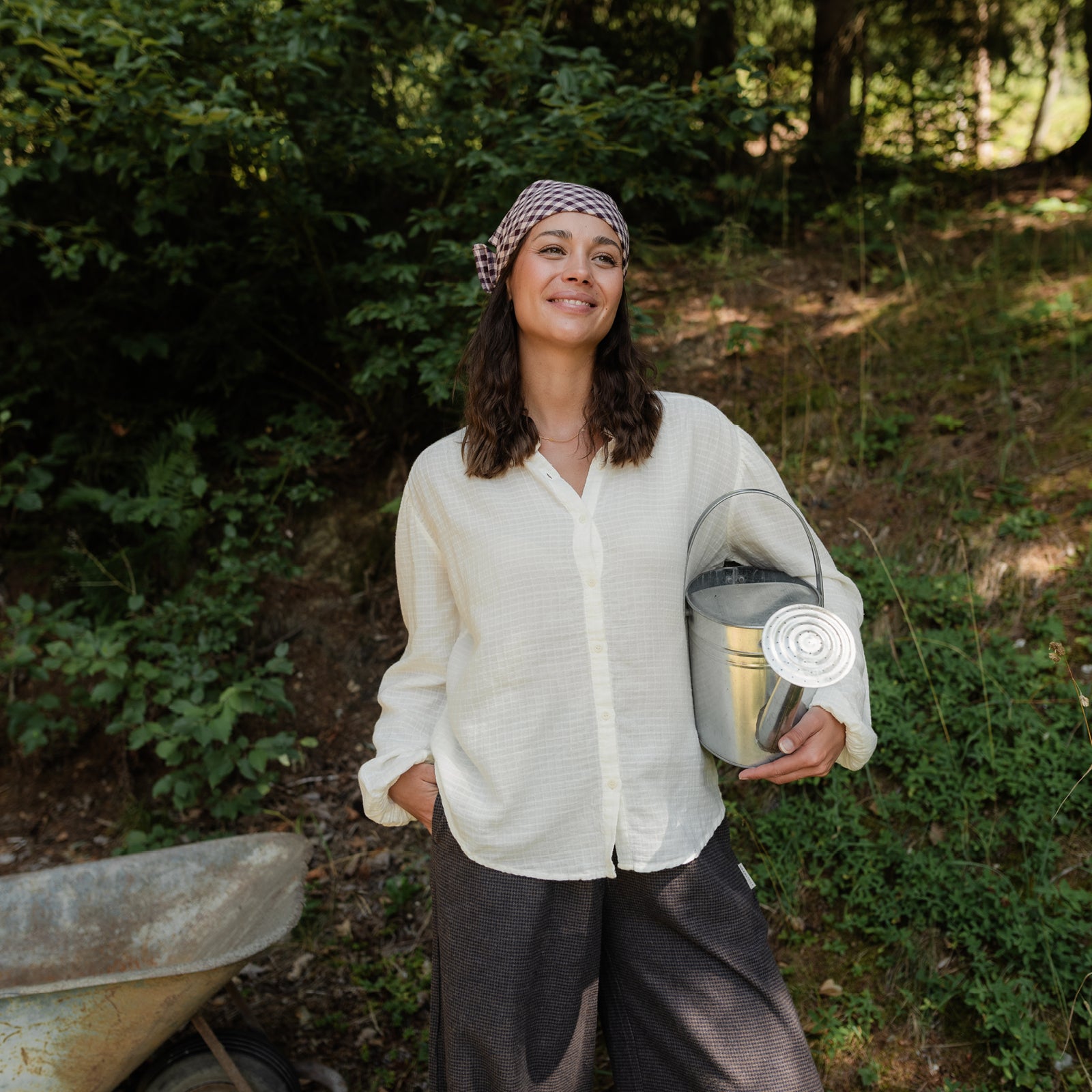 NORDLICHT Hilda Boho Bluse Natur Karo Bio-Baumwolle