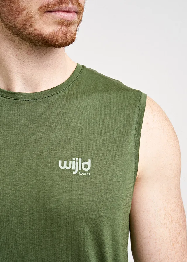 Wijld Sleeveless Herren Sportshirt Olive Lyocell