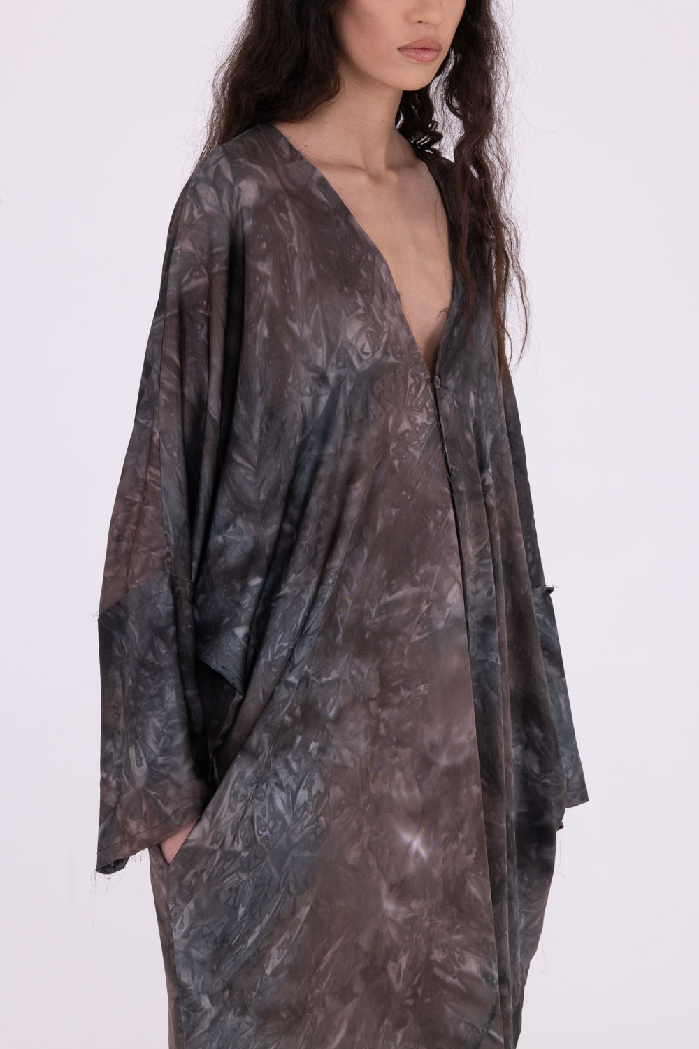 Sanctamuerte Abiti Kimono Midi Kleid Viskose Batik