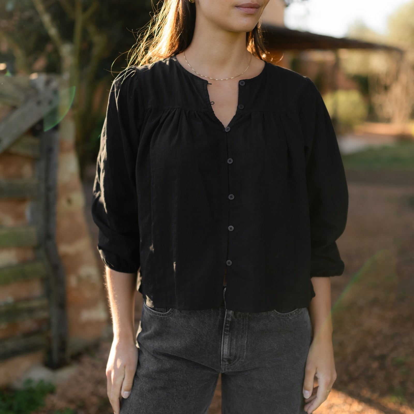 NORDLICHT Blusen Birga Jacquard Boho Bluse Schwarz luftig