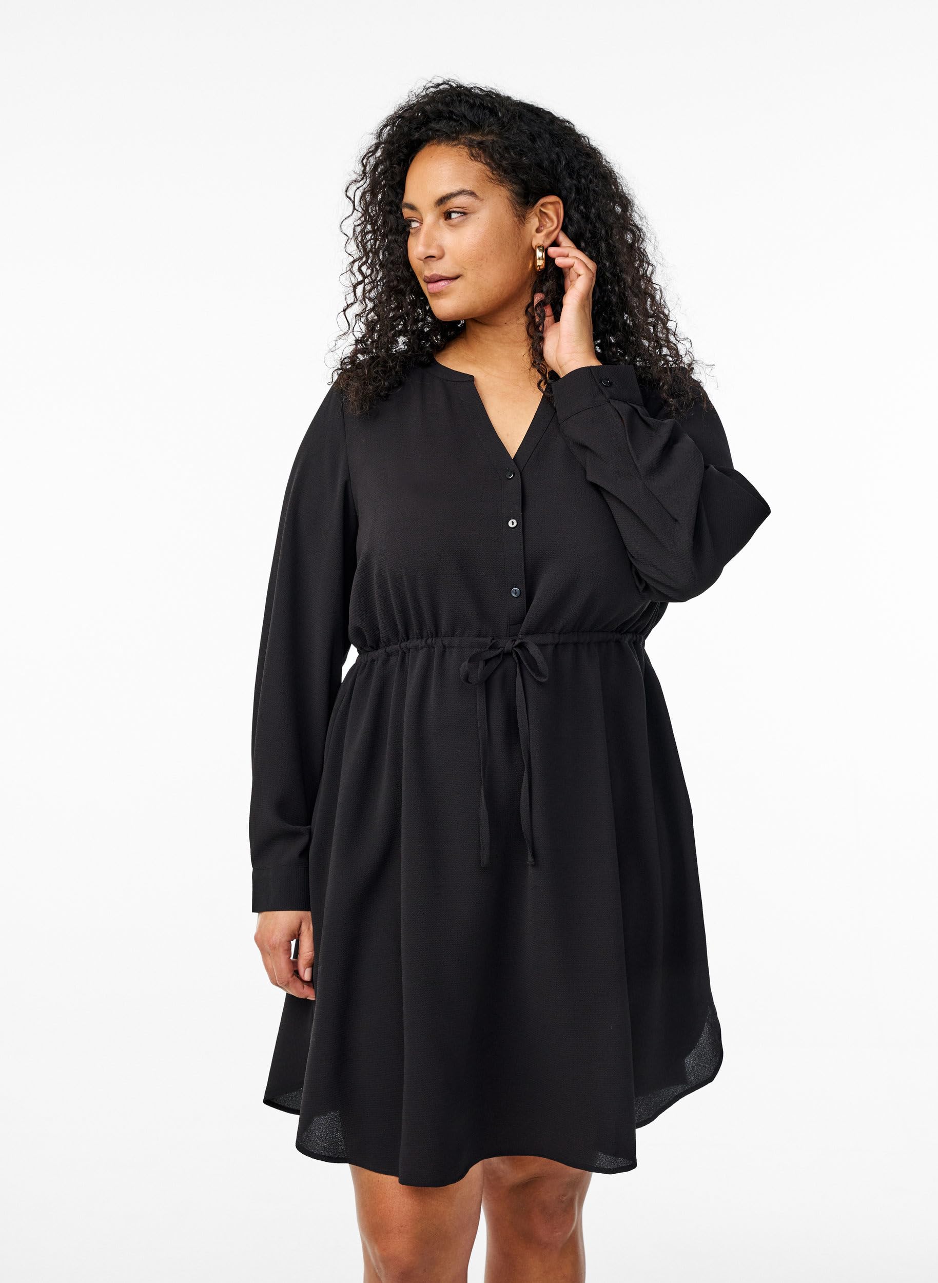 Zizzi Kleid Langarm V-Ausschnitt Bindegürtel 42-60