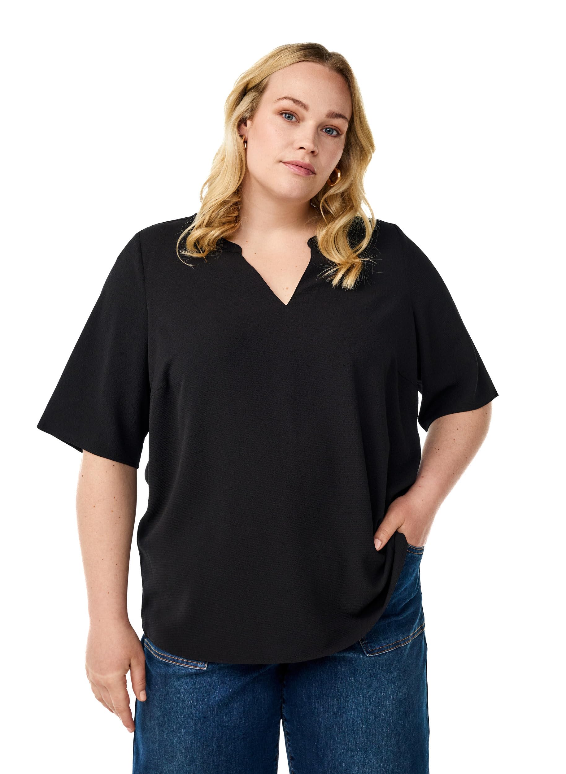 Zizzi Blouses & Shirts Bluse Kurzarm V-Ausschnitt Uni 42-60