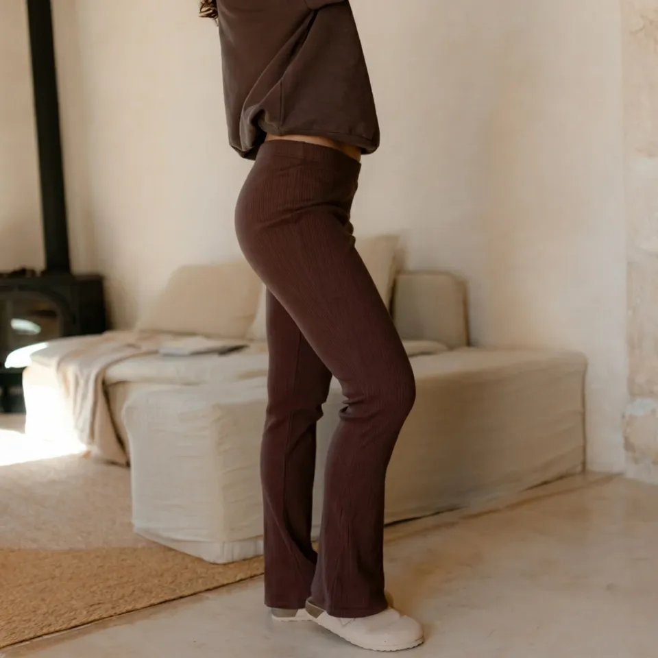 NORDLICHT Sofie Ripp Leggings Braun Flared Bio-Baumwolle