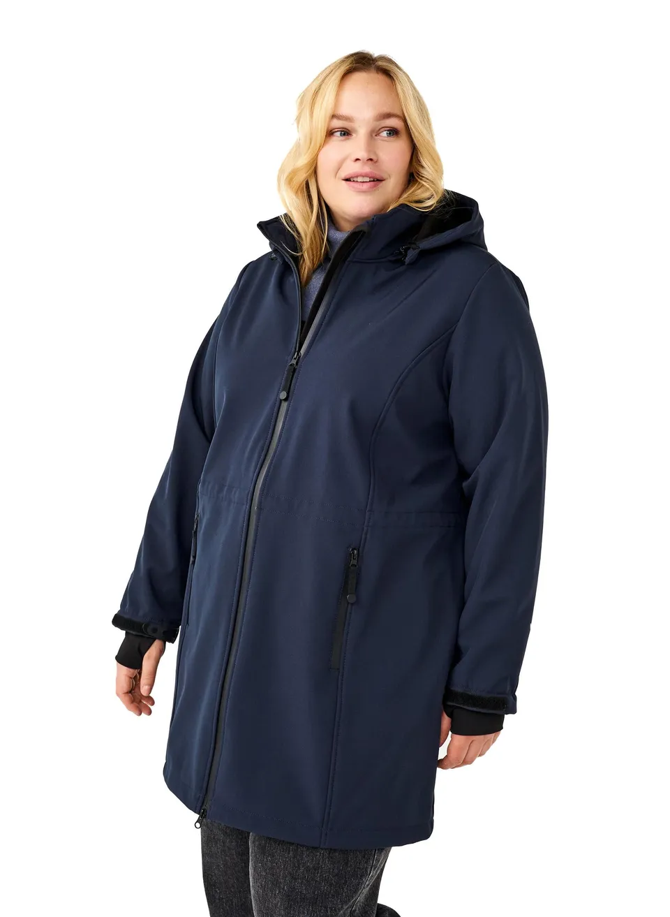 Zizzi Softshelljacke Lang Kapuze Fleece Winddicht 10.000 mm