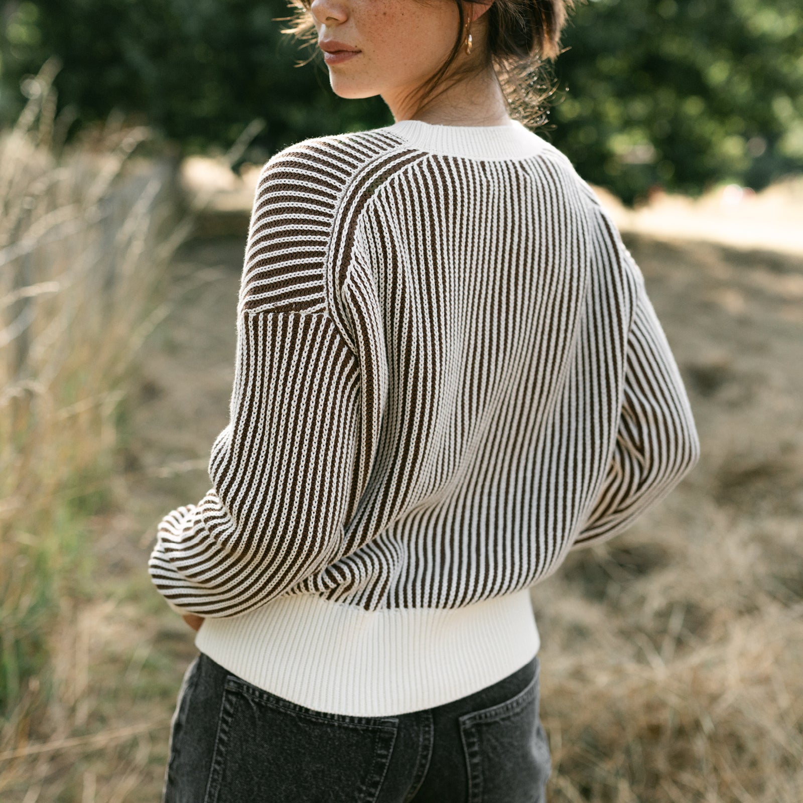 NORDLICHT Mara Grobstrick Pullover Hellbraun Streifen