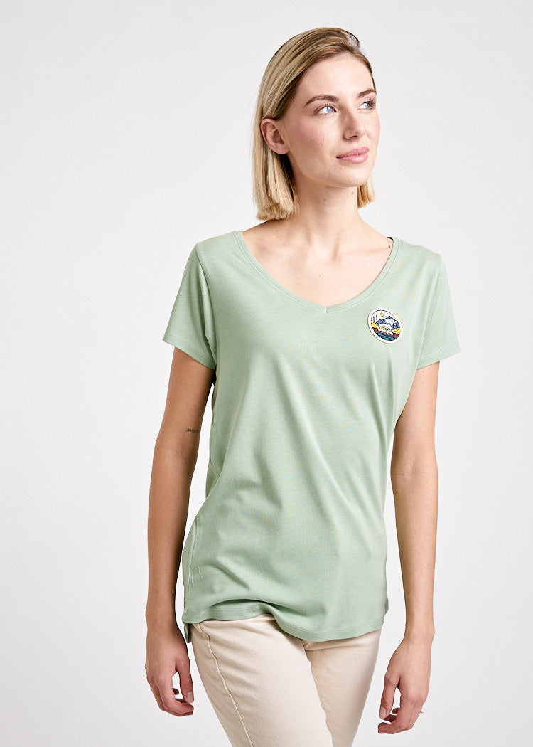 Wijld Caravan V-Shirt Damen Holz V-Ausschnitt