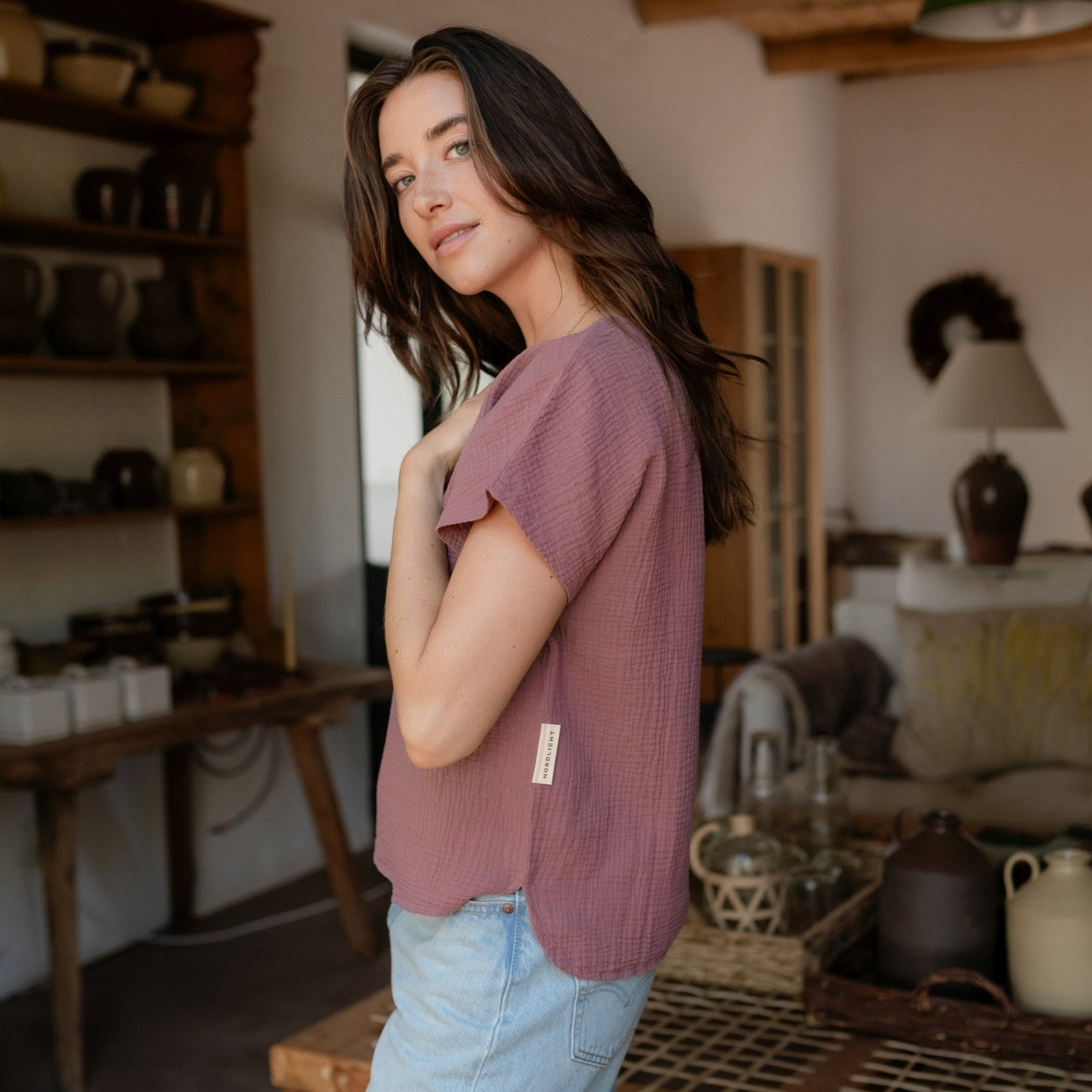 NORDLICHT Ida Musselin T-Shirt Rosa Bio-Baumwolle