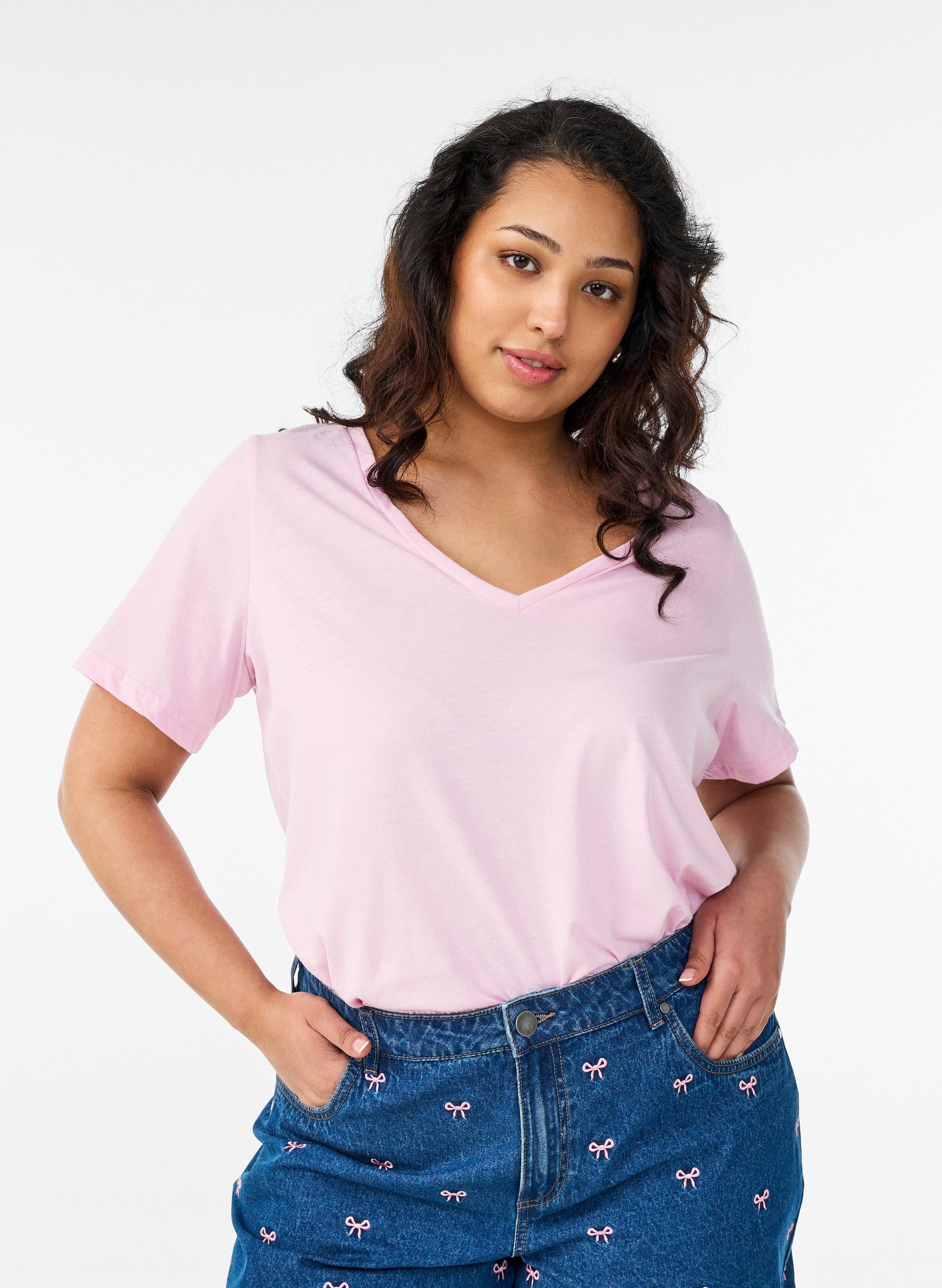 Zizzi T-Shirts Basic T-Shirt V-Ausschnitt Navy Blazer 46-48