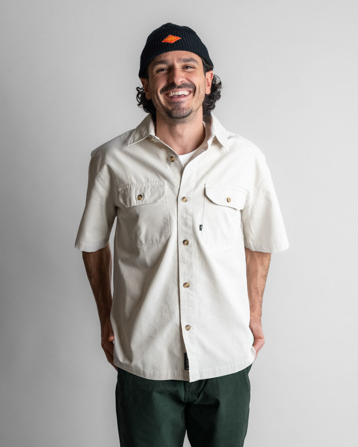 NIKIN TreePlanter Overshirt Workwear Shortsleeve White Sand Hemd
