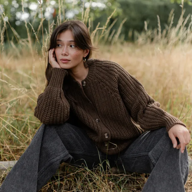 Nordlicht Mette Strickjacke Braun Recycling-Wolle