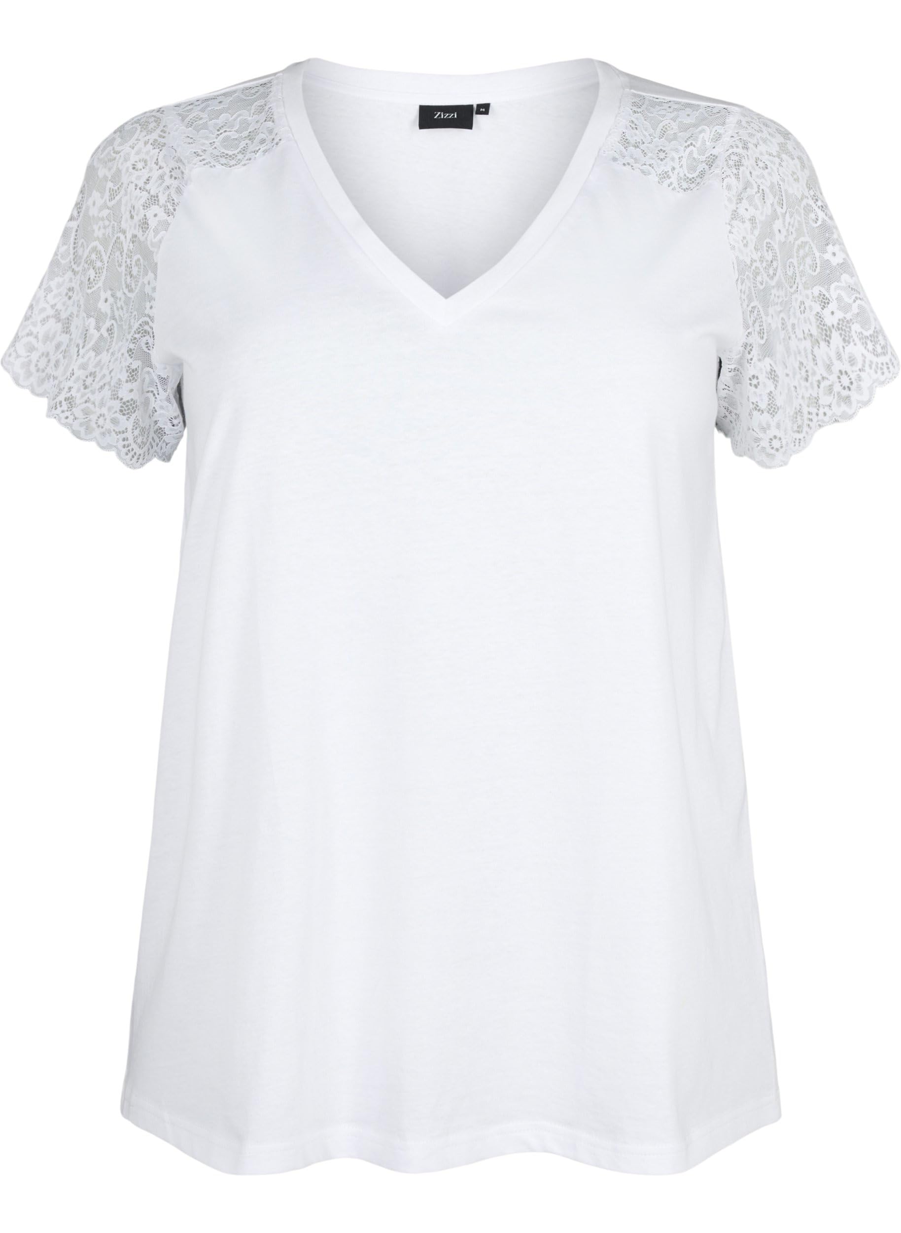 Zizzi T-Shirts & Tops T-Shirt V-Ausschnitt Spitze Baumwolle