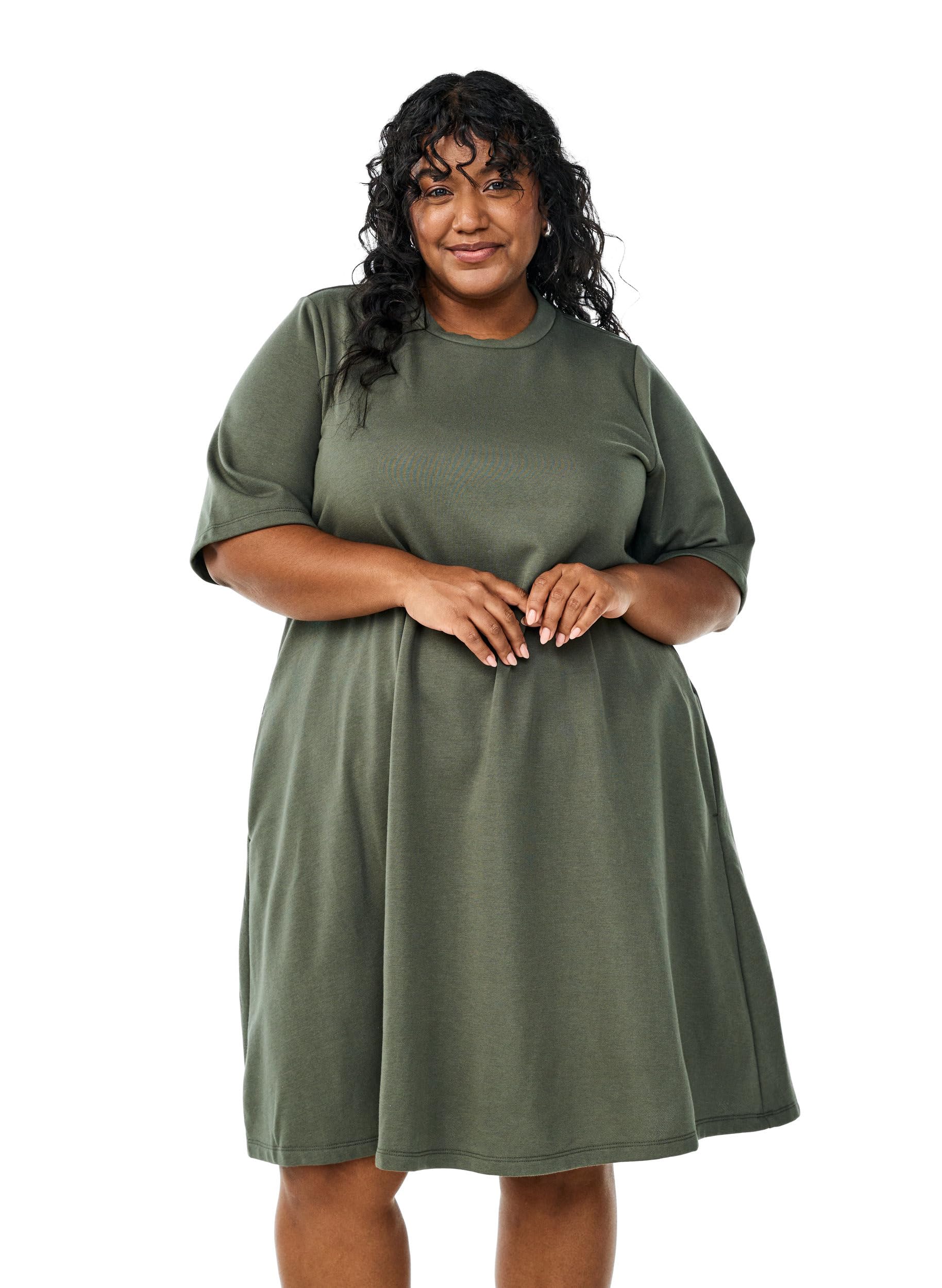 Zizzi Kleid Kurzarm Jersey Rundhals A-Linie Große Größen