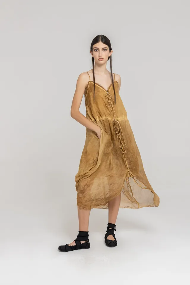 Sanctamuerte Abiti Abito Lungo Kleid Leinen lang Träger