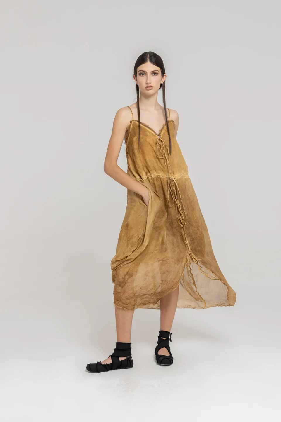 Sanctamuerte Abiti Abito Lungo Kleid Leinen lang Träger