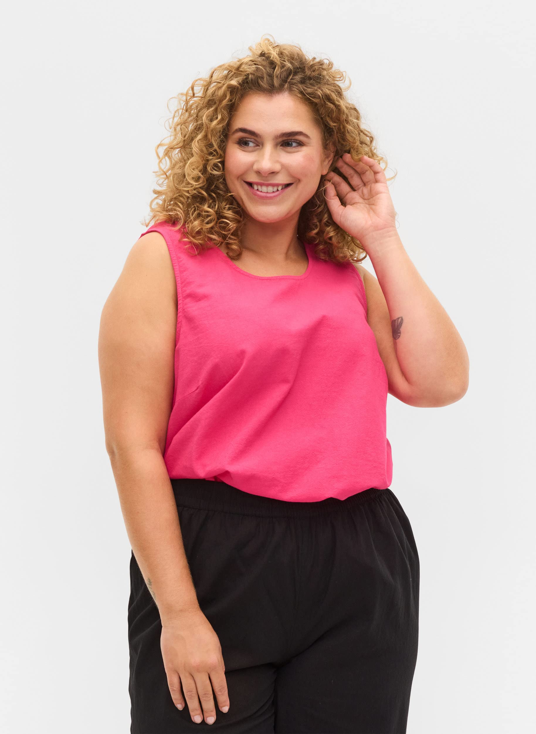 Zizzi Baumwolltop Damen Rundhals Top 100% Baumwolle A-Linie