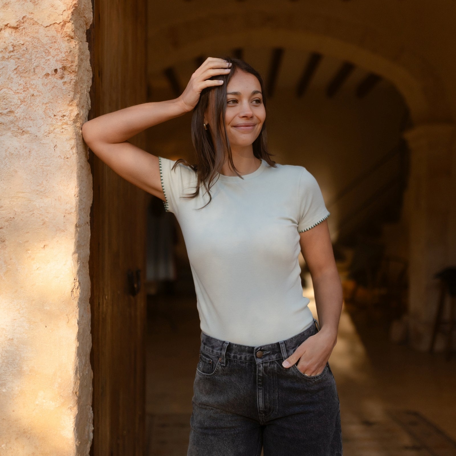 NORDLICHT Elira Ripp T-Shirt Grün Basic