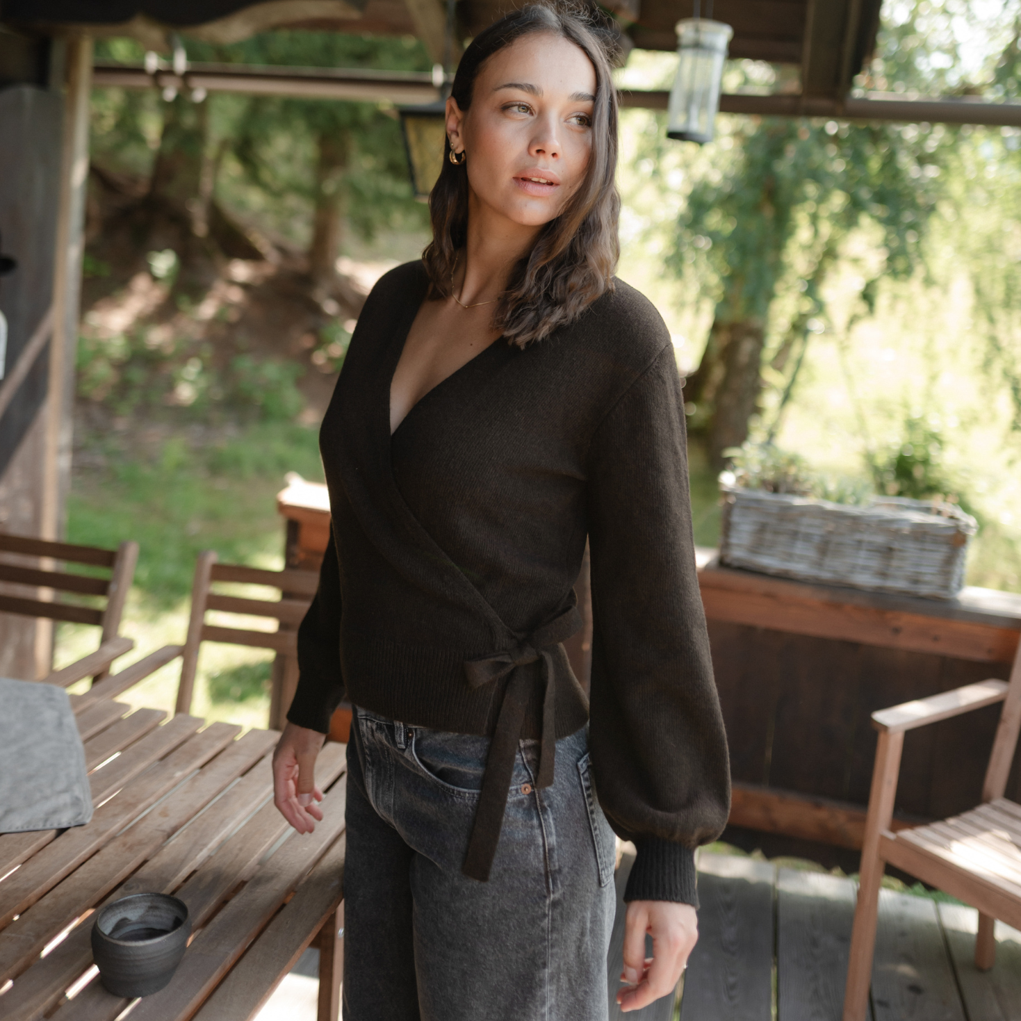 NORDLICHT Strickjacken Mona Wickelcardigan Wolle Braun