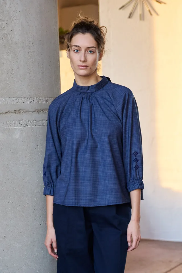 Christiane Strobel EMMA Bluse Kariert Wolle Relaxed-Fit Gr. S