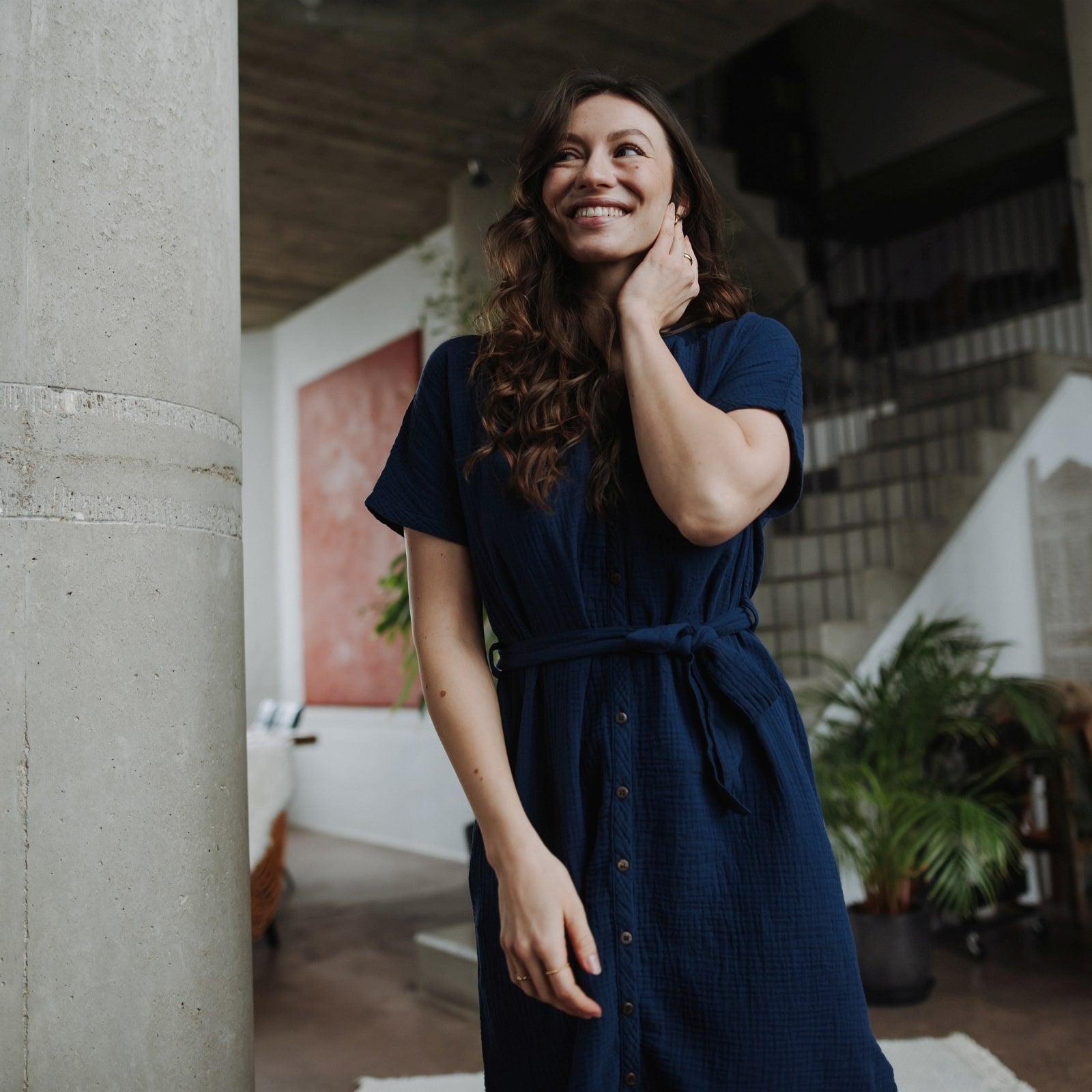 Nordlicht Ella Musselin Blusenkleid Damen mit Taschen