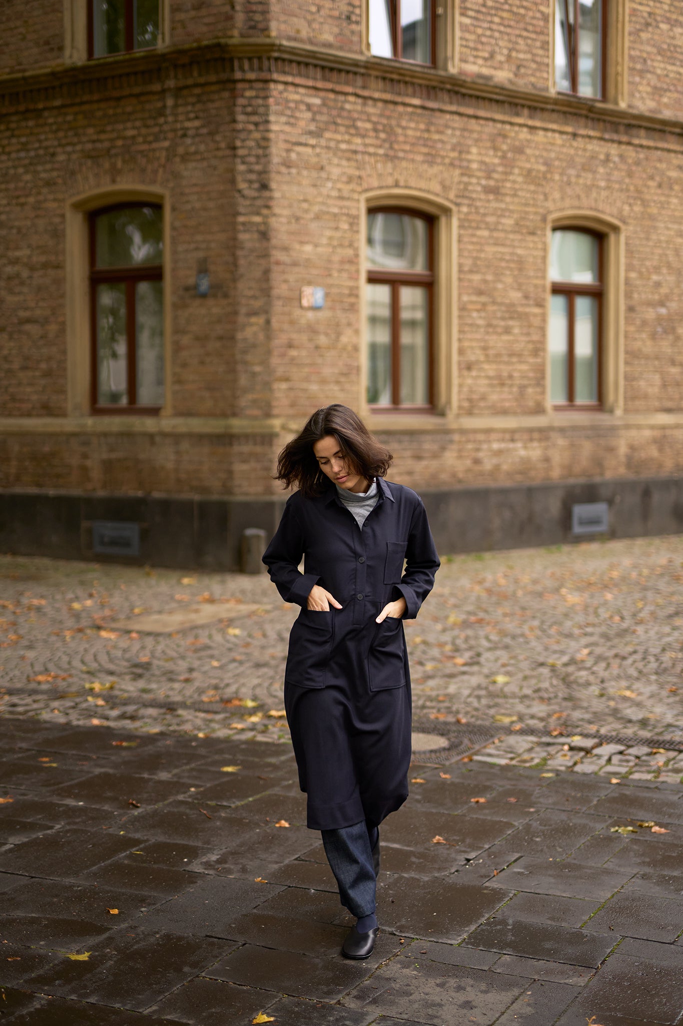 Christiane Strobel JOSIE Hemdblusenkleid Blau Wollmischung Größe S