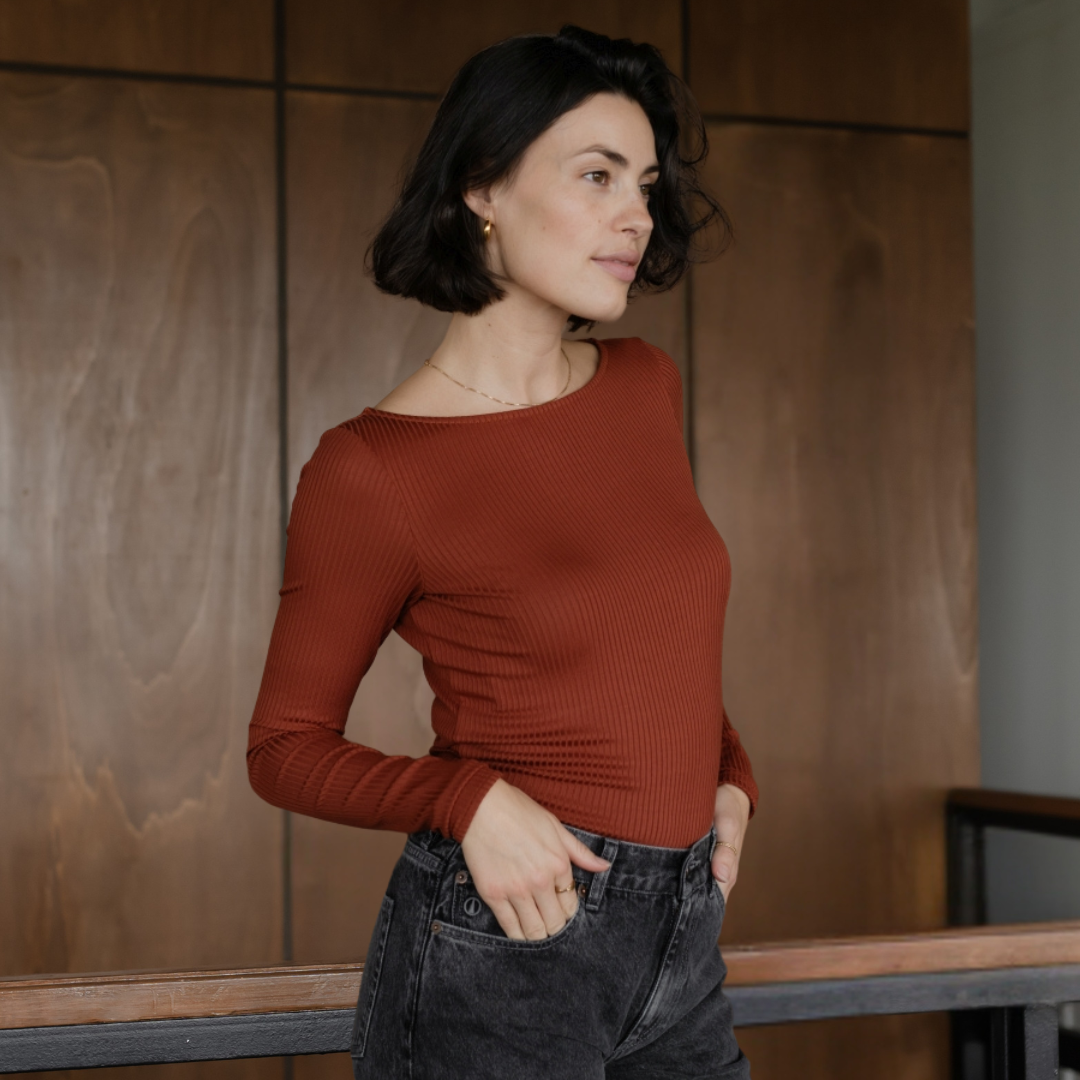 NORDLICHT Zoe Langarmshirt Rot U-Boot-Ausschnitt