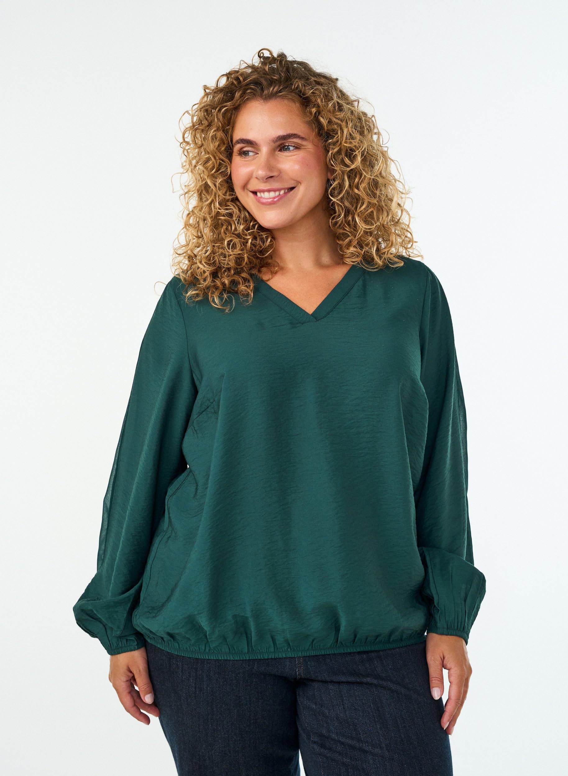 Zizzi Bluse Chiffon Langarm Ponderosa Pine Große Größen
