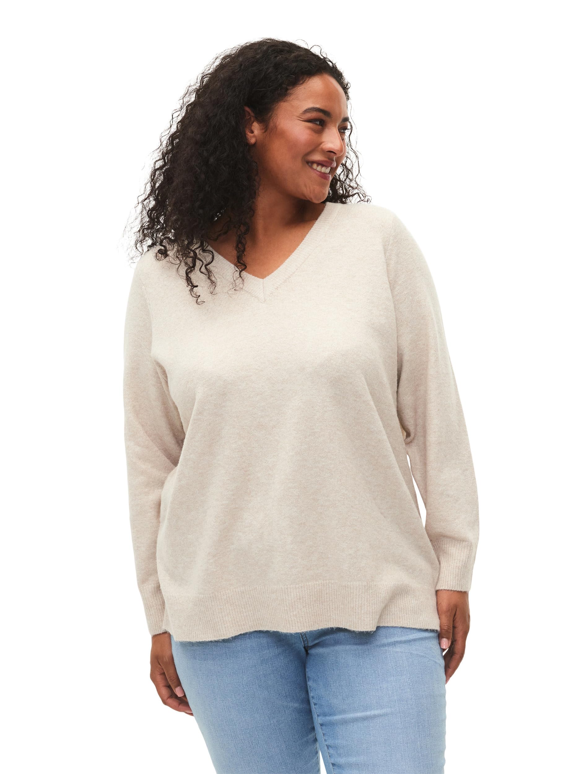 Zizzi Strickpullover Große Größen Melange V-Ausschnitt