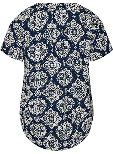 Zizzi Bluse Kurzarm V-Ausschnitt Navy Blazer Große Größen