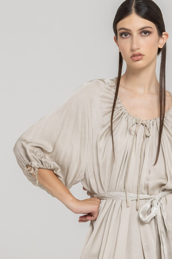 Sanctamuerte Maxi Abito Kleid Viskose-Satin mit Taschen