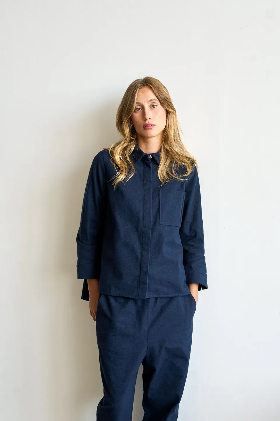 Christiane Strobel FINN Hemdjacke Bio-Flanell Blau meliert