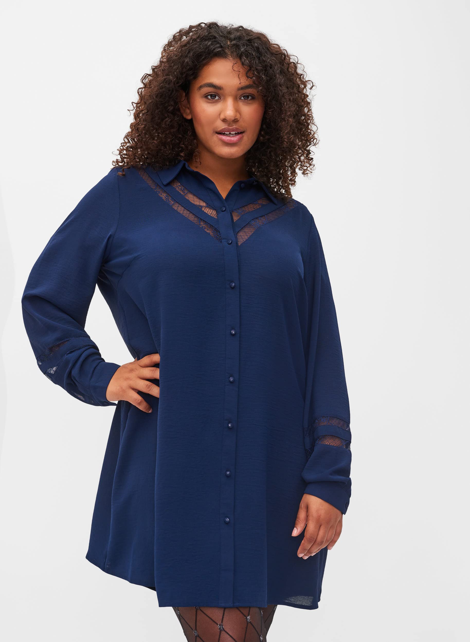 Zizzi T-Shirts Shirt Damen Spitze Knopfleiste Langarm