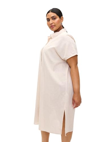 Zizzi Blouses Hemd Lang Baumwolle-Leinen Kurzarm