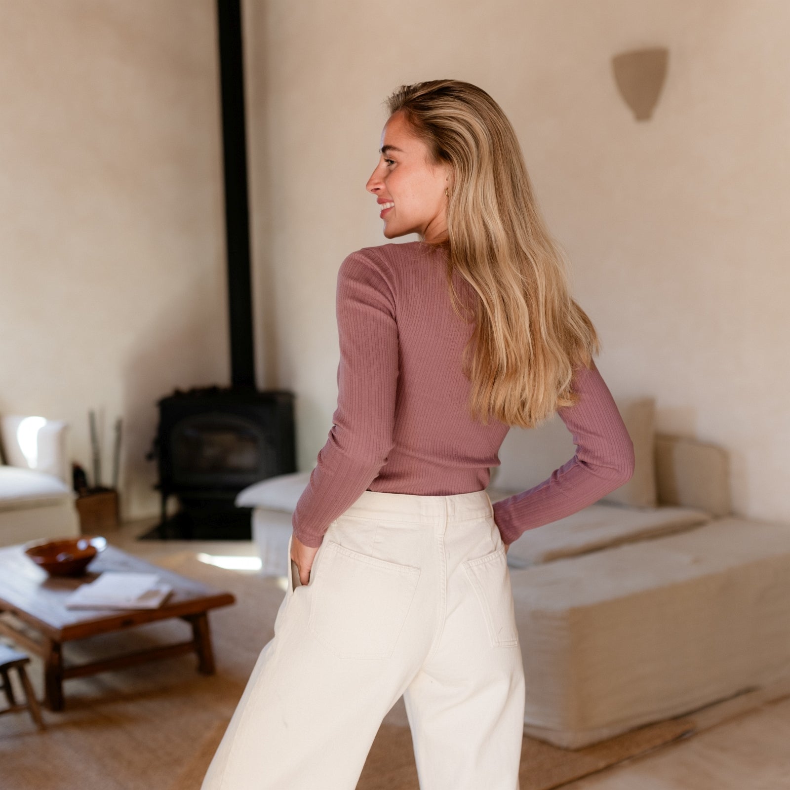 NORDLICHT Inga Ripp Langarmshirt Bio-Baumwolle Rosa