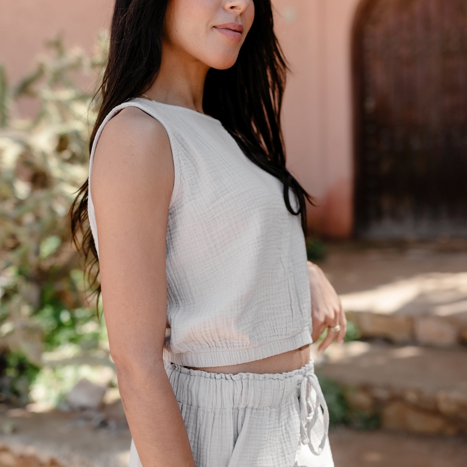 NORDLICHT Marie Musselin Crop Top Natur