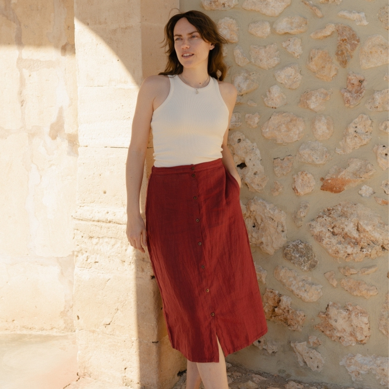 NORDLICHT Alia Leinenrock Midi 100% Leinen