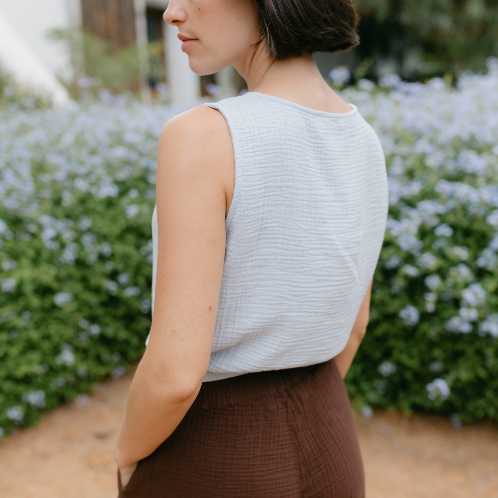 NORDLICHT Marie Musselin Crop Top Bio-Baumwolle Blau