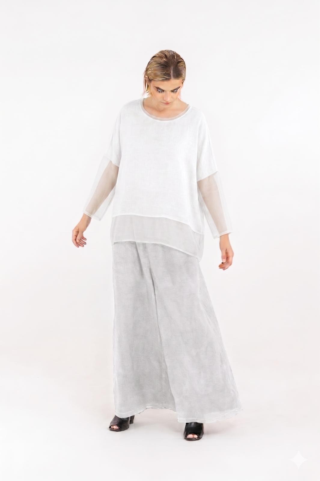 Sanctamuerte T-Shirt Boxy Shirt Viskose V-Ausschnitt Rüsche