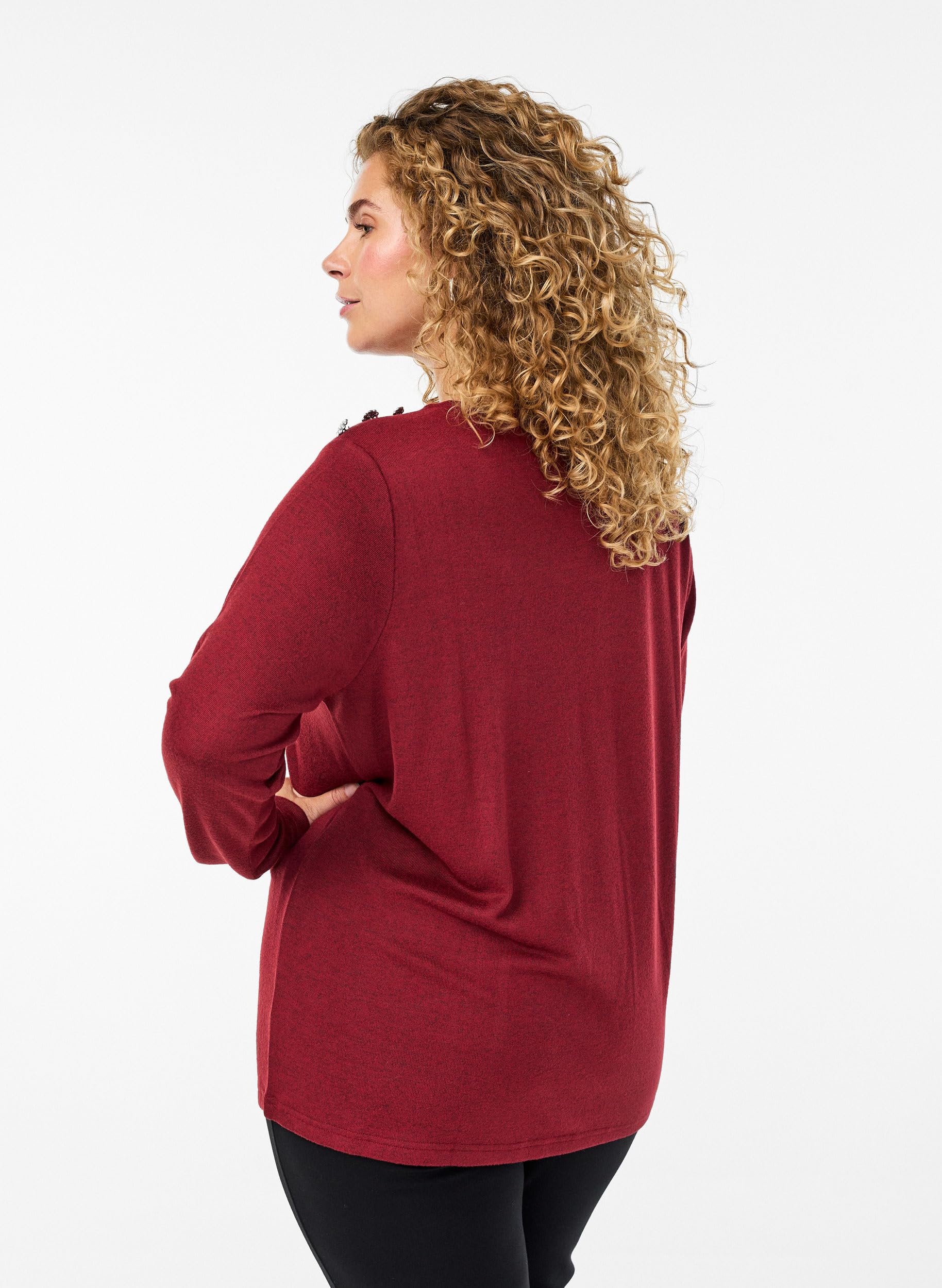 Zizzi Bluse Damen Langarm Rundhals Schwarz große Größen