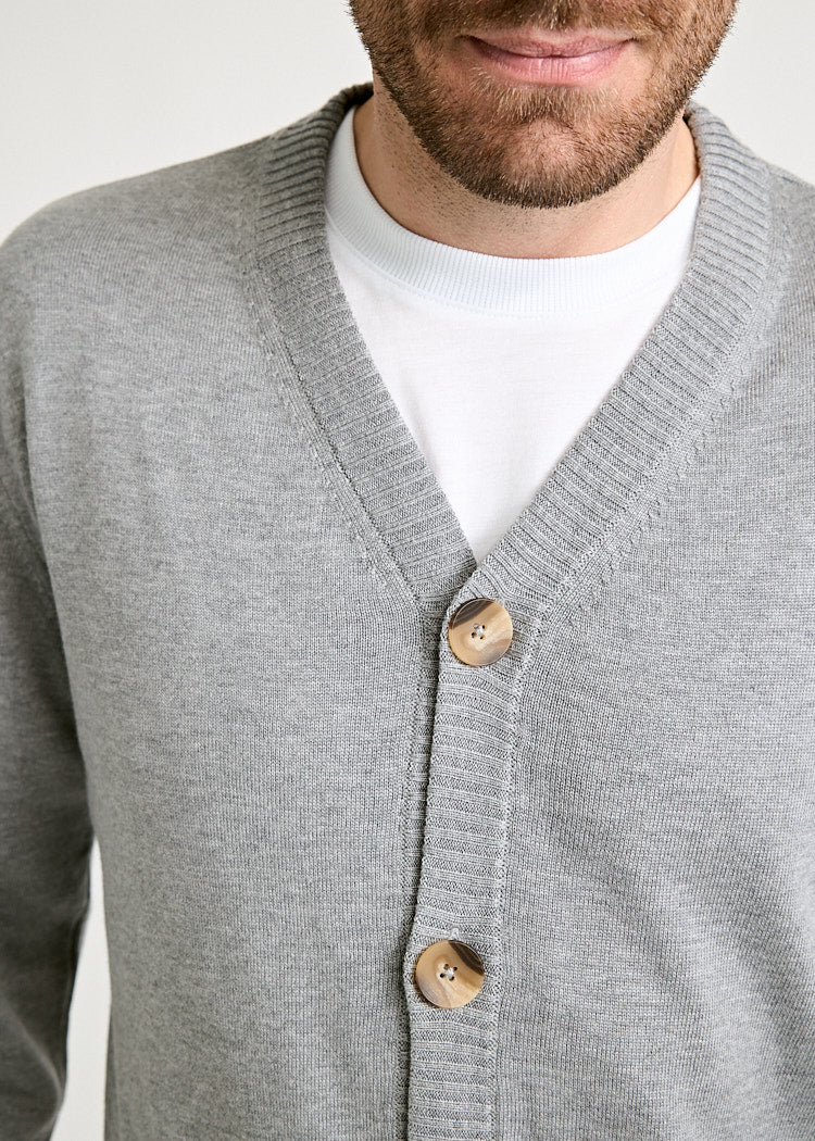 Wijld Samuel Gray Melange Herren Strick-Cardigan Holz