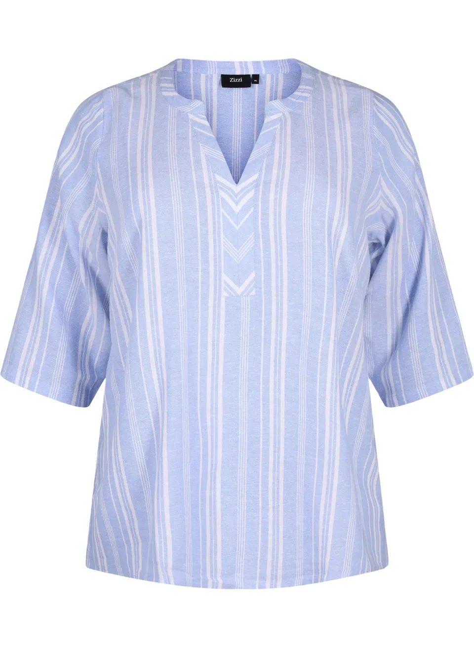 Zizzi Bluse 3/4-Arm Leinen Viskose Streifen 42-60
