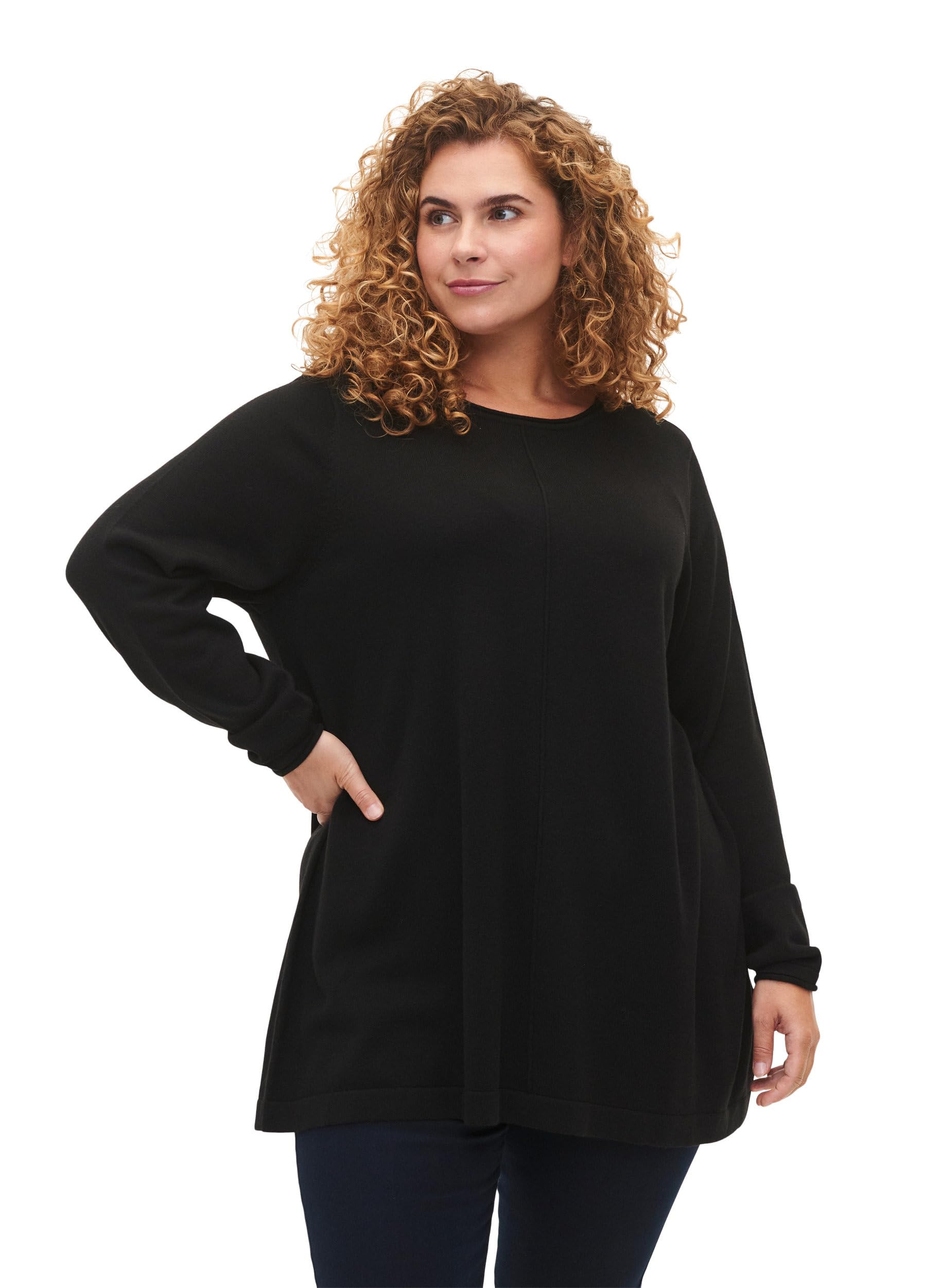 Zizzi Strickbluse Baumwolle Viskose Schwarz 50-52