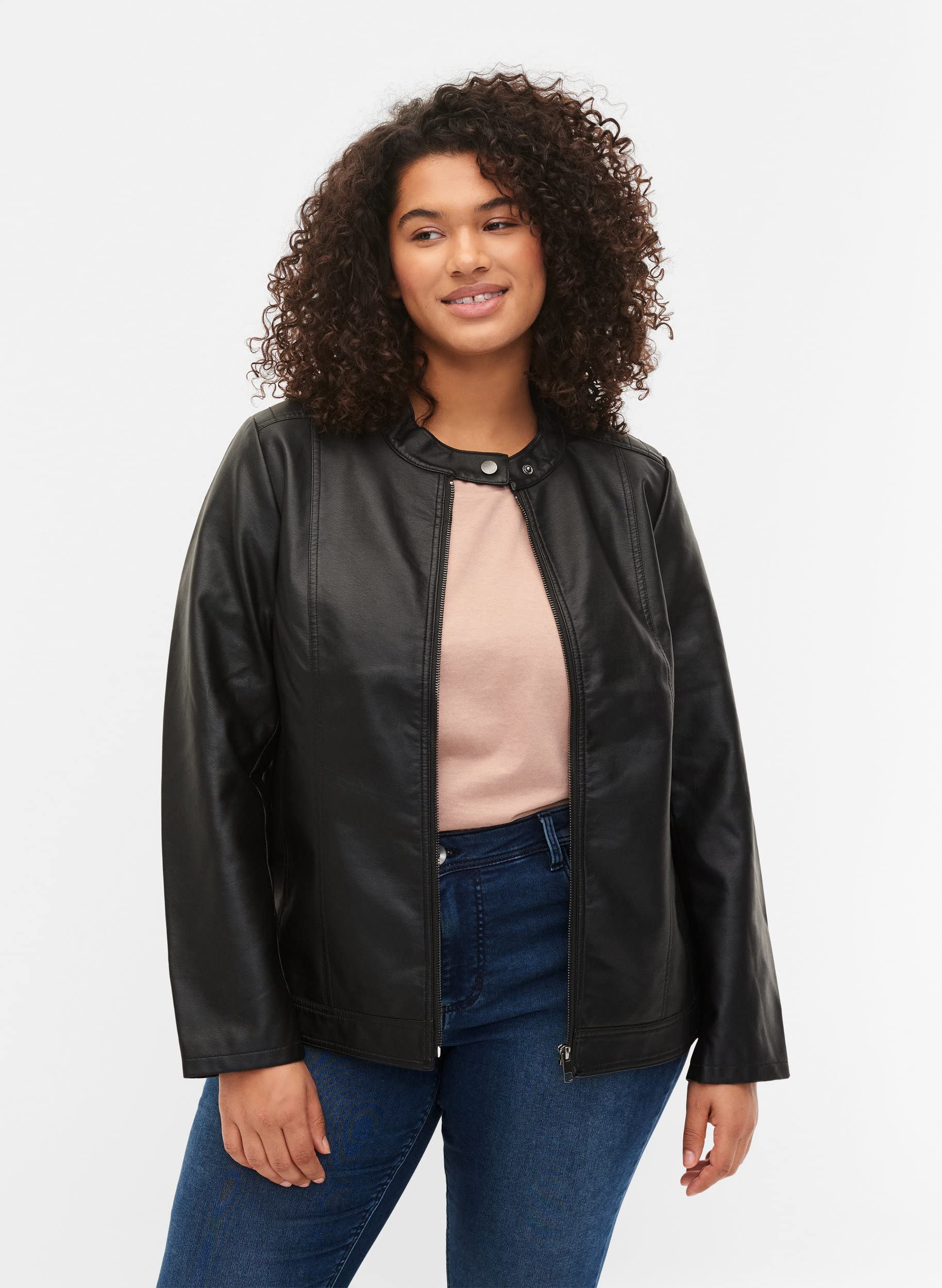 Zizzi Jackets Lederjacke Kunstleder Taschen Reissverschluss