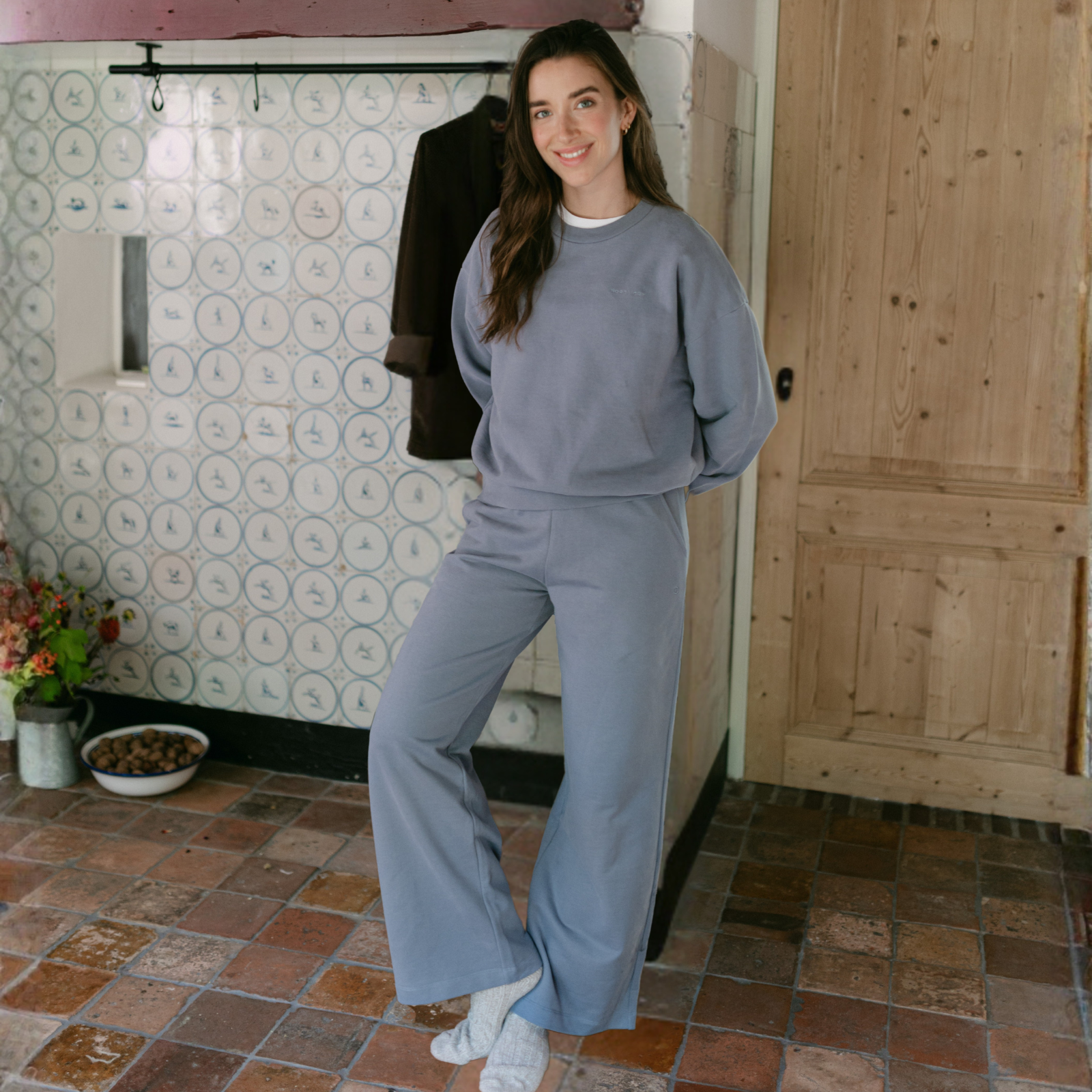 NORDLICHT Lynn Wide Leg Sweathose blau M Bio-Baumwolle