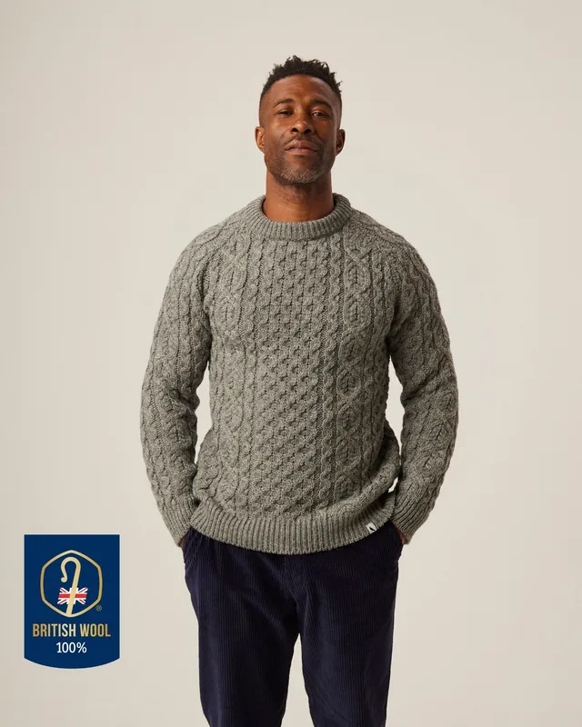 Peregrine Hudson Aran Pullover Olive British Wool