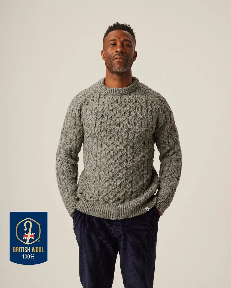 Peregrine Hudson Aran Pullover Olive British Wool