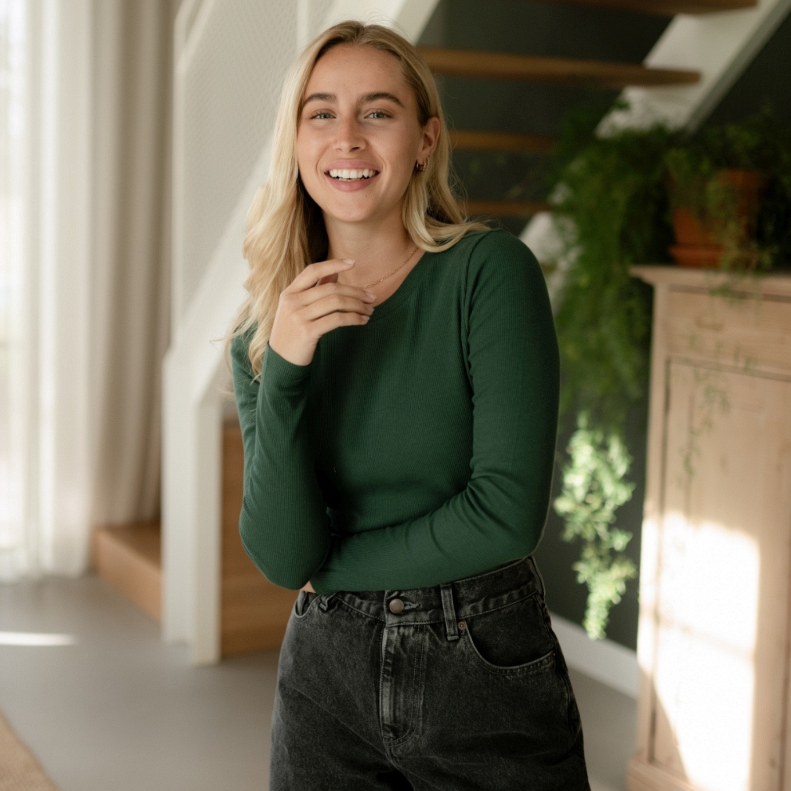 NORDLICHT Lica Ripp Langarmshirt Waldgrün Basic
