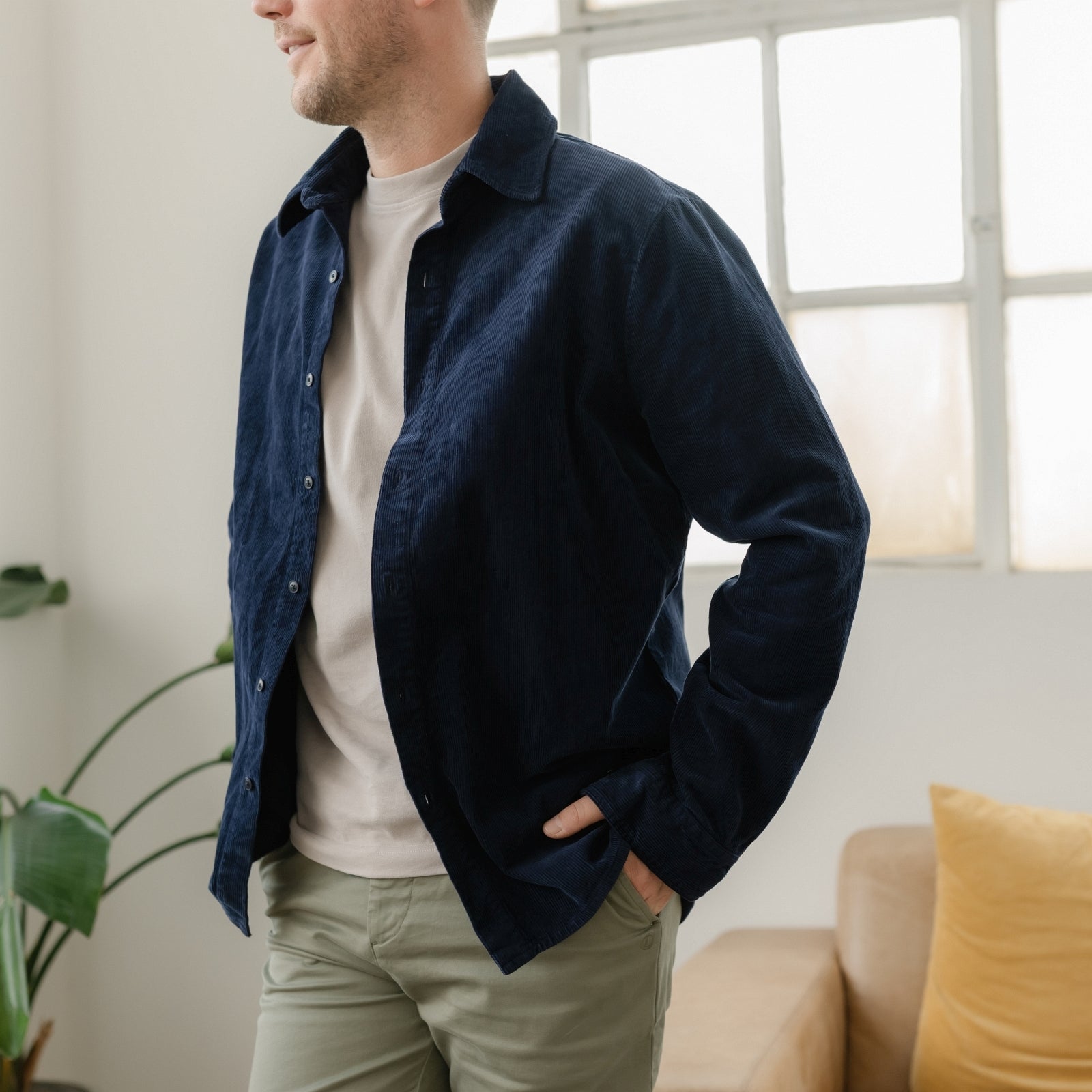 NORDLICHT Emil Cordhemd Herren Blau L Bio-Baumwolle