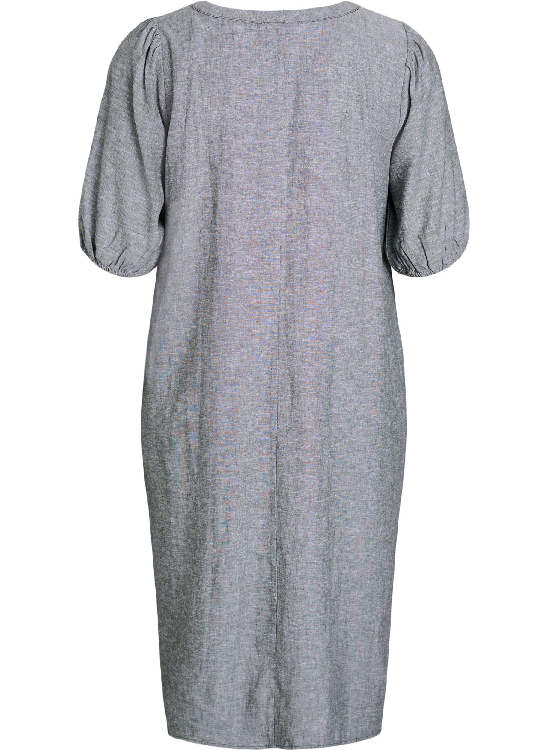 Zizzi Dresses Midi-Kleid Viskose Leinen V-Ausschnitt 42-60