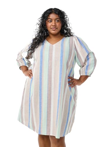 Zizzi Kleid 3/4-Ärmel Streifen Leinen-Viskose 42-60